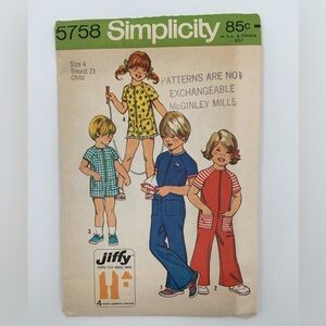 🌹New Listing🌹Simplicity #5758 Jiffy Child's Bell Bottom Jumpsuit Sewing Pattern